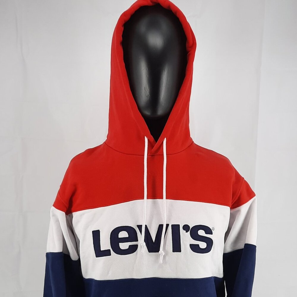 Levi's Logo Hoodie Adult L Red White Blue Spell Out